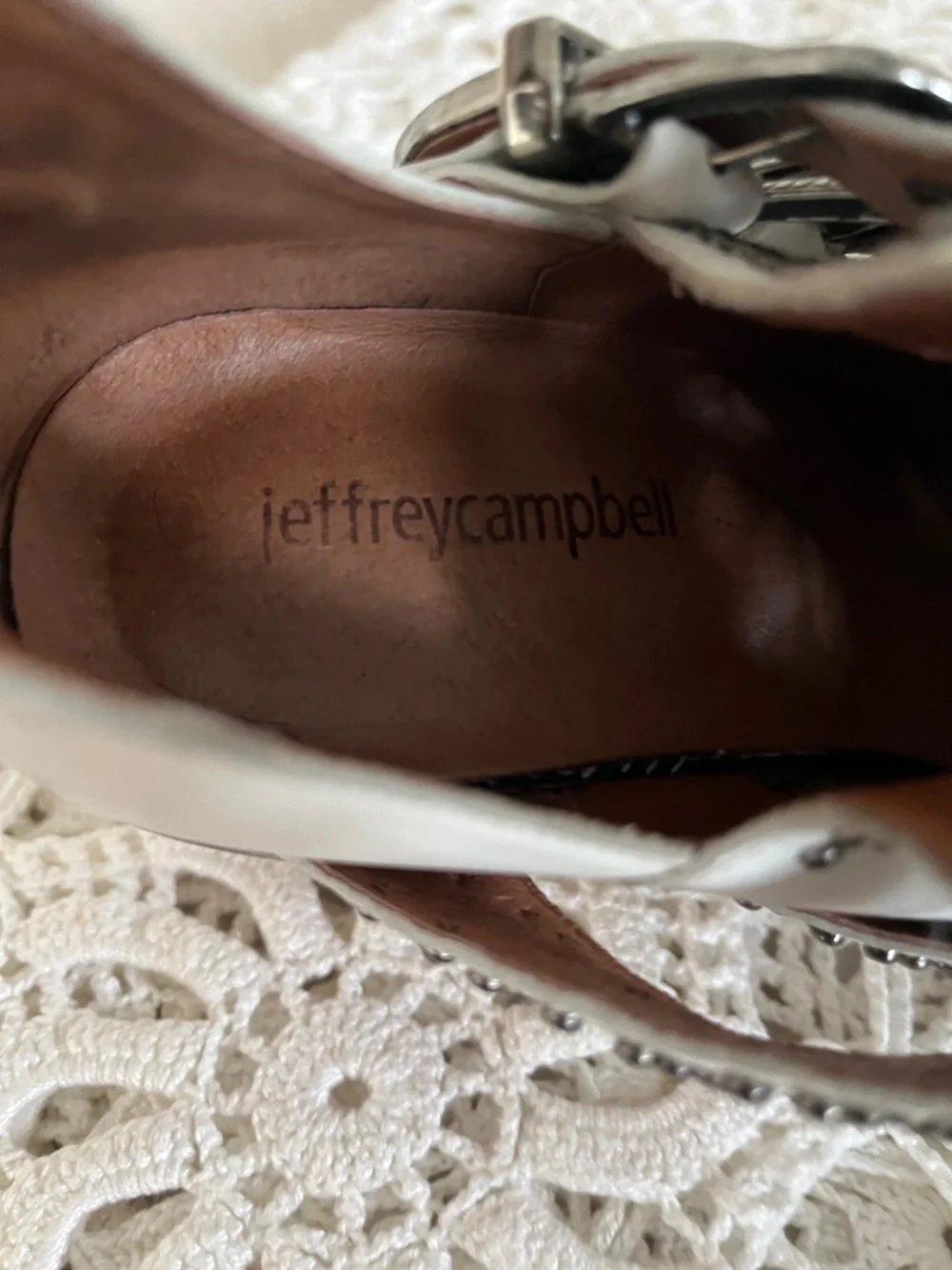 Jeffrey Campbell White Leather Buckle Western Booties with Silver Studs - Picture 4 of 7